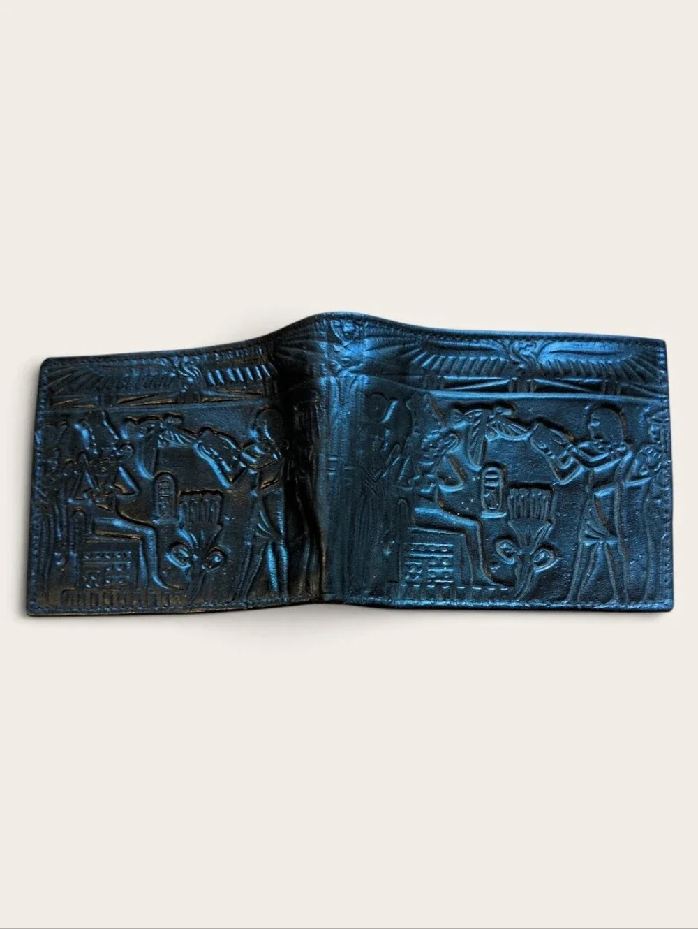 NWOT Embossed Egyptian Motif Leather Bi-Fold Wallet - Black